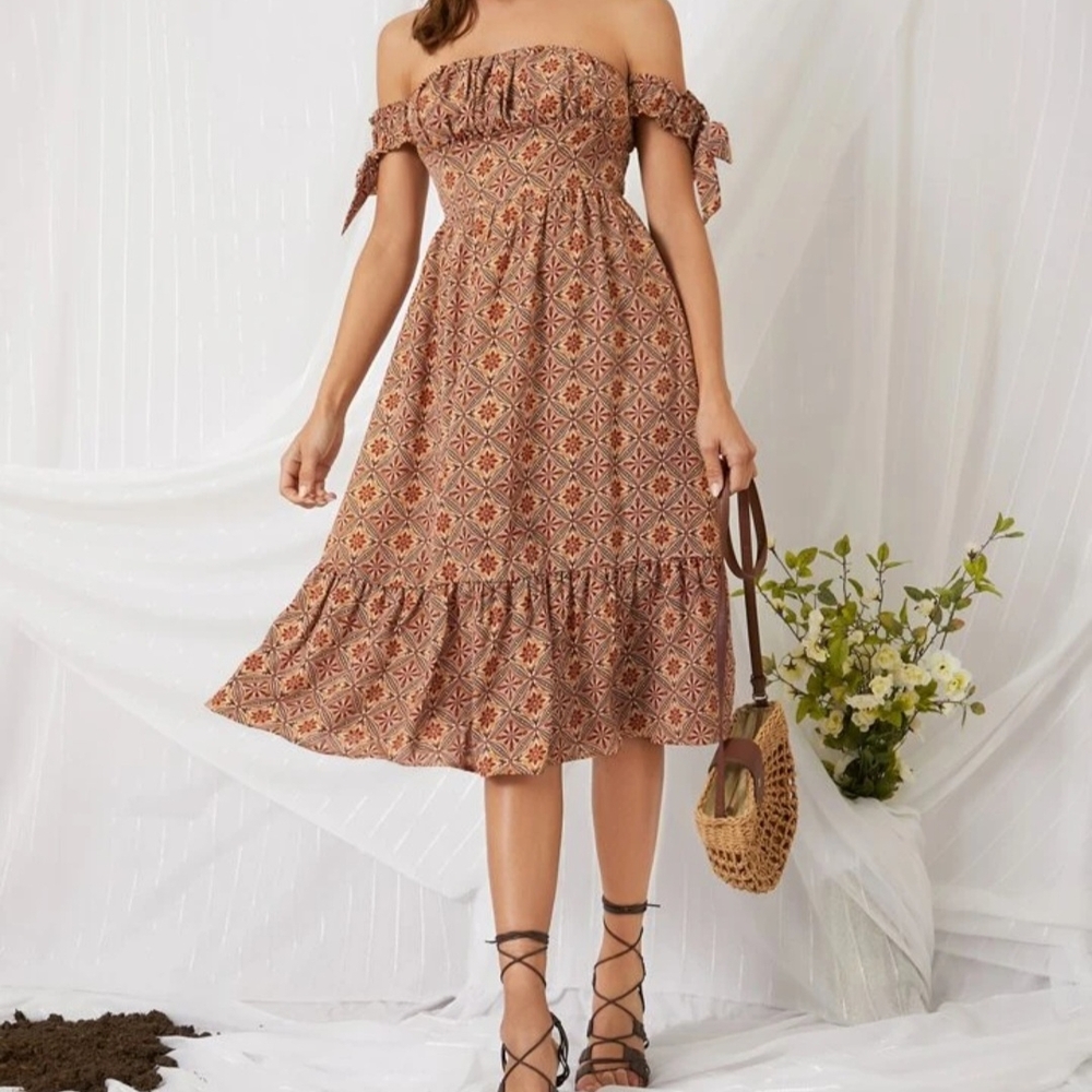 Elegant Brown Off-Shoulder Dress